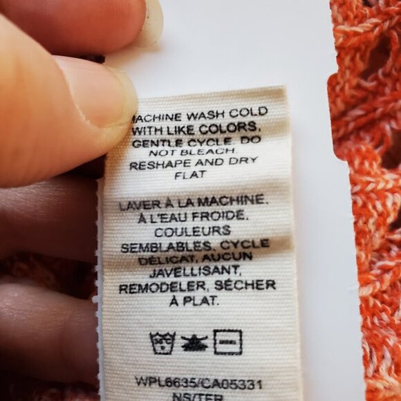 WOOLRICH SZ XS/S Open Weave 3/4 Sleeve Peach Orange Ombre Cotton Blend Sweater - Picture 9 of 10